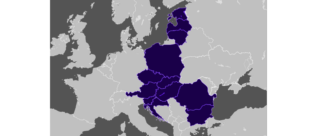 Mapa. Podział administracyjny państw Inicjatywy Trójmorza.