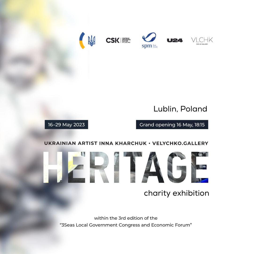 Plakat wernisaż wystawy pt. Heritage w Centrum Spotkania Kultur w Lublinie.